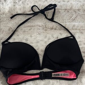 PINK Victoria's Secret Black Push-Up Bikini Top with Pink Lining